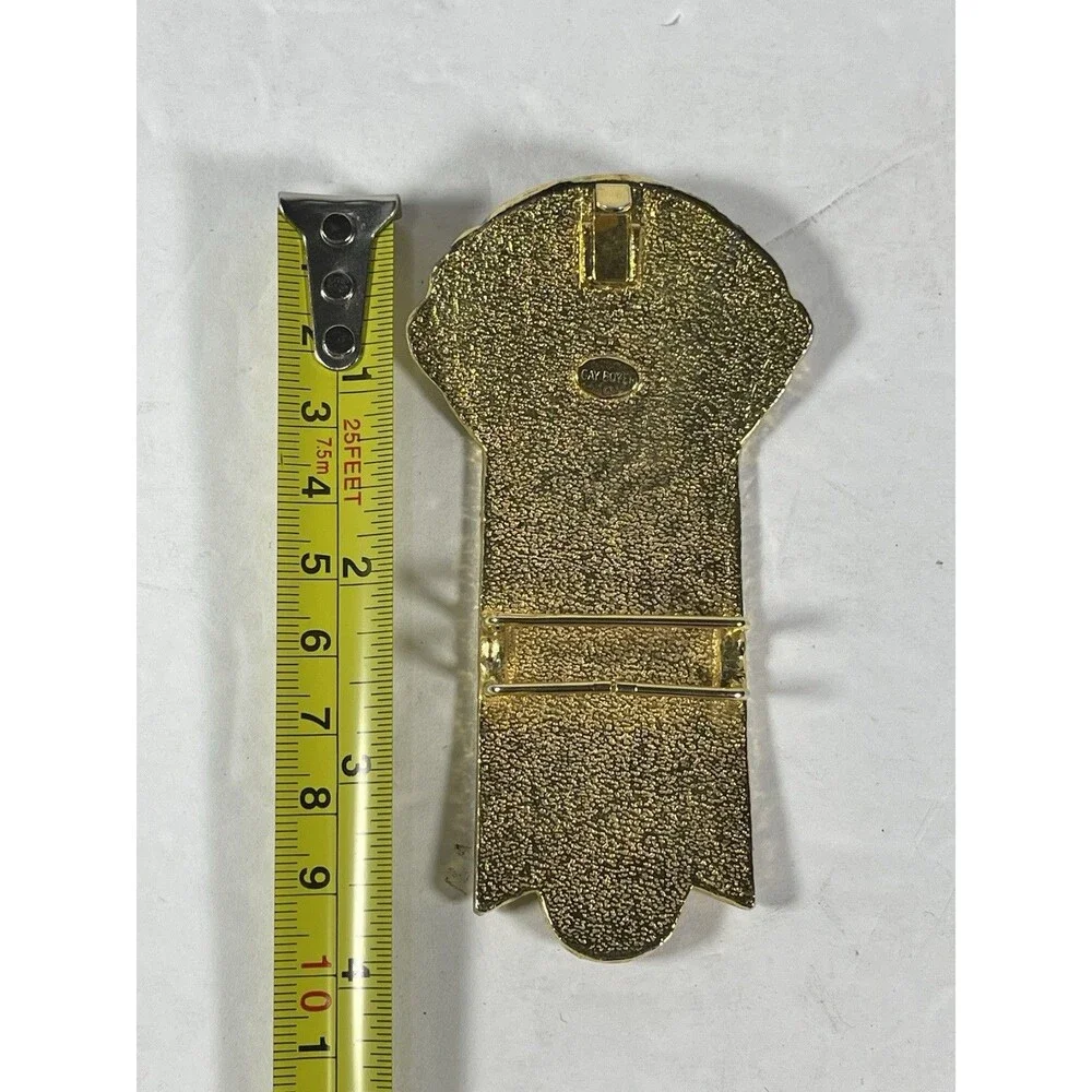 Vintage Gay Boyer Gold Tone Statement Belt Buckle Etruscan Revival Ribbon Style